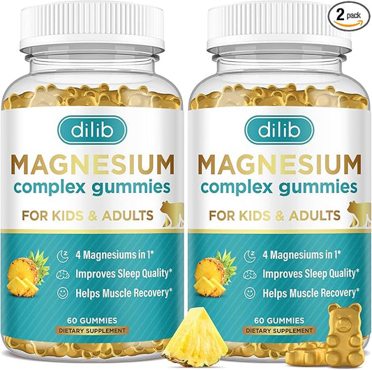 Magnesium Complex Gummies- Calm Chewable Gummies for Kids & Adults- Magnesium Glycinate, Taurate, Citrate, Malate, Supplement-Support Calm Stress Relief, Bone, Muscle, Mood Vegan, 120ct