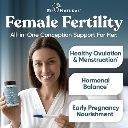 Eu Natural Conception for Her Fertility Supplements for Women - Ovulation, Hormonal Balance & Regular Cycle Support - Myo-Inositol, Folate, Shatavari & Vitex - 120 Vegetarian Capsules