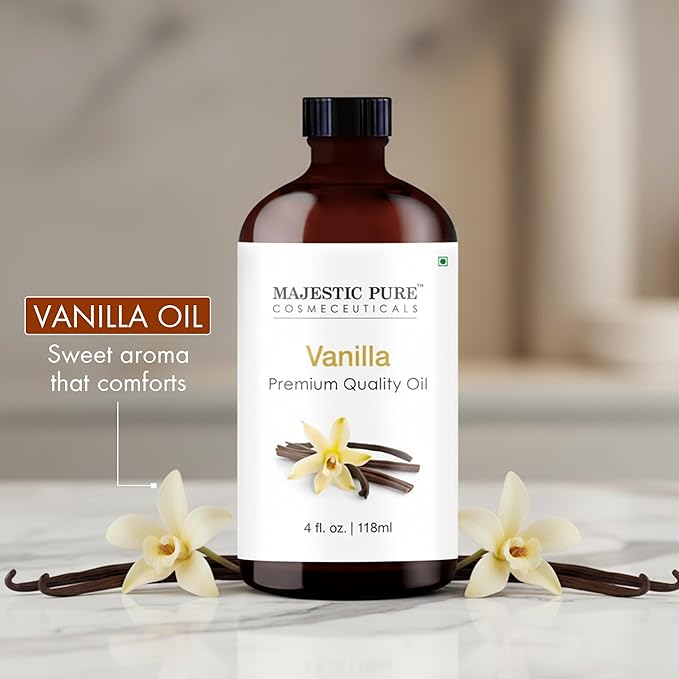 Majestic Pure Vanilla Essential Oil with Glass Dropper - 4 Fl Oz - 100% Pure and Natural Vanilla Oil - Premium Grade Essential Oils for Diffuser, Aromatherapy, Soap and Candle Making