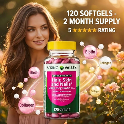 Spring Valley Extra Strength Hair, Skin & Nails Dietry Supplement 120ct 5000 mcg
