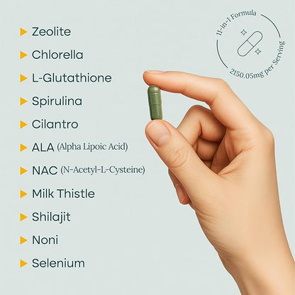 Liver Cleanse Detox & Repair - Microplastics Detox & Zeolite Supplement for Gut Health, Cognition & Natural Energy - Glutathione, NAC, Chlorella, Spirulina, ALA, Cilantro, Milk Thistle, Noni, Shilajit