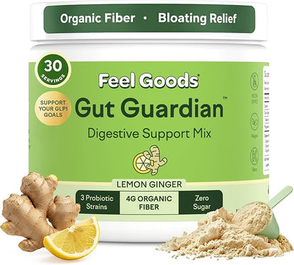 Feel Goods Gut Guardian, Gut Health Powder Drink Mix - Probiotic Fiber Powder with Prebiotics & L Glutamine for Digestive Health, Bloating Relief & Digestion Support - Zero Sugar & Organic Flavor