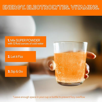 EBOOST Energy Drink & Electrolyte Powder Drink Mix - Super Powder Orange with No Added Sugar, Blend of Vitamins, Nootropics, Natural Caffeine & Hydration - Pre & Post Workout - 40 Serving Tub