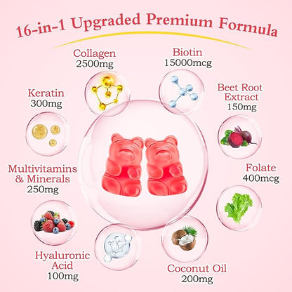 2 Pack Multi Collagen Peptides Gummies for Women & Men, Ultra Hydrolyzed Protein Type I II III V X with Biotin, Hyaluronic Acid & Vitamin C D K2 B12 A E for Skin Hair Nails, Bone, Sugar Free 120Cts