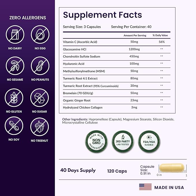 ForestLeaf Glucosamine Chondroitin MSM Joint Supplement Complex - 1200mg - 120 Caps