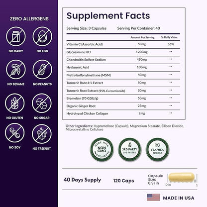 ForestLeaf Glucosamine Chondroitin MSM Joint Supplement Complex - 1200mg - 120 Caps