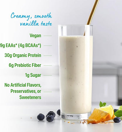 Orgain Organic 30g Vegan Plant Protein Powder, Vanilla, 9g EAAs + BCAAs, High Plant Protein, 4g Prebiotic + Fiber, 1g Sugar, Pre-Workout, Muscle Support + Recovery - 2.01lb (Packaging May Vary)