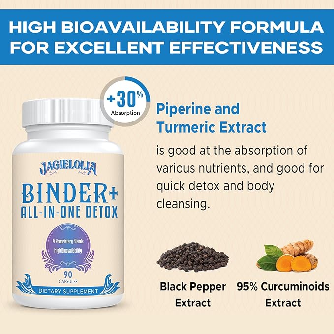 All-in-One Detox Binder Supplement 1500 MG - High Bioavailability, Liver Gut Detox Cleanse with Activated Charcoal, Zeolite & Bentonite Clay for Toxins, Liver, Digestive, 90 Vegan Capsules