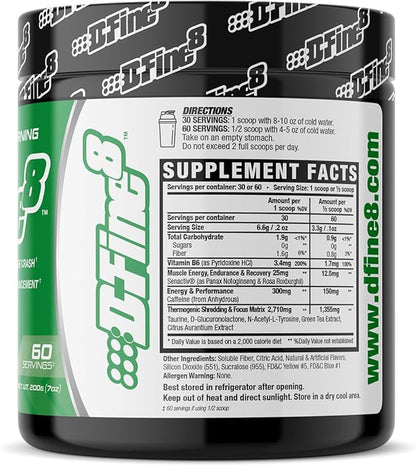 Thermogenic Pre-Workout Energy Powder & Shredding Supplement, Boost Energy Mood & Focus, Sugar Free, Contains Senactiv, Endurance, 300mg Caffeine, N-Acetyl-L-Tyrosine (Green Apple Explosion)