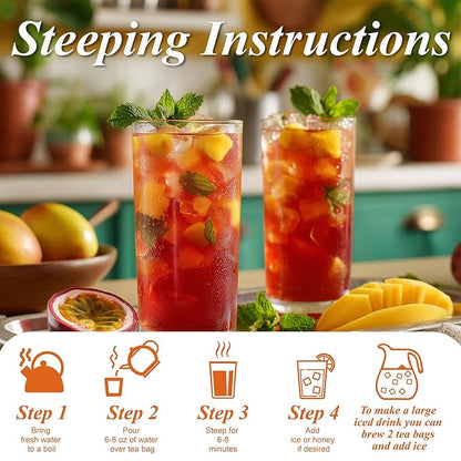 WT WEETEE Mango Passionfruit Herbal Tea, 50 Count Tropical Fruit Flavored Tea Bags, Caffeine Free Herbal Hibiscus Rosehips Cinnamon Orange Peel