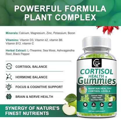 Cortisol Gummies, Cortisol Supplement for Women with Magnesium, Ashwagandha, Rhodiola, Phosphatidylserine, L-Theanine, Black Pepper, Vitamin C & B6 - Relaxation, Focus, Sleep Support - 2 Pack