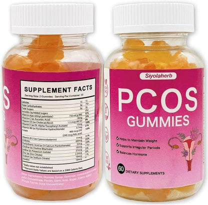 PCOS Vitamins Gummies for Women Hormone Balance & PCOS Relief & Fertility Support, 60 Ovarian Support Vitamins with Inositol for Healthy Menstrual Cycle, Inositol Gummies for Hirsutism and Acne