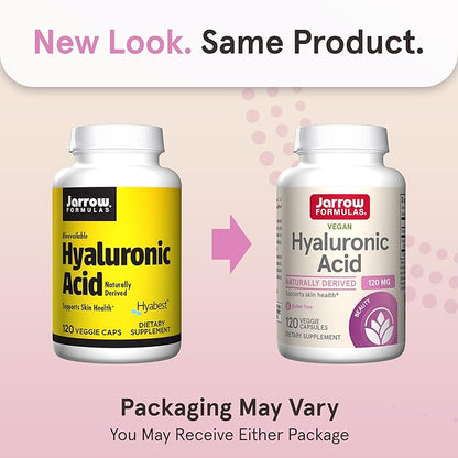 Jarrow Formulas® Hyaluronic Acid 120 mg, Dietary Supplement, Skin Health Support, 120 Veggie Capsules, Up to 60 Day Supply