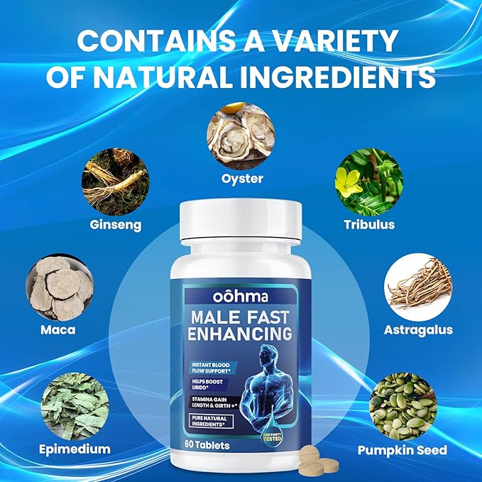 New Male Enhancing Supplement, Designed to be Fast Acting for Blood Flow to Gain Length & Girth + Stamina, Maca, Epimedium, and Other Natural Ingredients, 3rd Party Tested Supplement 60 Tablets