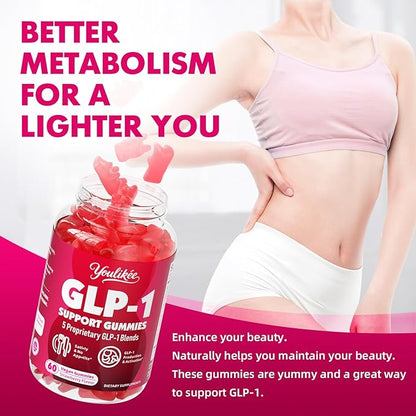 GLP-1 Supplement for Women & Men, GLP-1 Probiotic Gummies - Activates GLP-1 & AMPK, with Akkermansia Probiotic & Natural Berberine for Energy - Strawberry Flavor, Sugar-Free, 60 Count