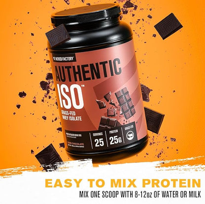 Jacked Factory Authentic ISO Whey Protein Isolate Powder - Low Carb, Non-GMO Muscle Building Protein w/No Fillers, Post Workout Recovery, Dark Chocolate - 25 Servings