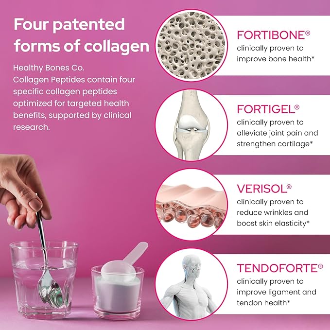 FORTIBONE® Premium Bone Health Collagen Peptides w/FORTIGEL®, VERISOL® & TENDOFORTE®, Clinically-Supported for Bones, Joints Skin Hair Nails, Hydrolyzed Collagen, Anti-Aging Formula (30 Servings)