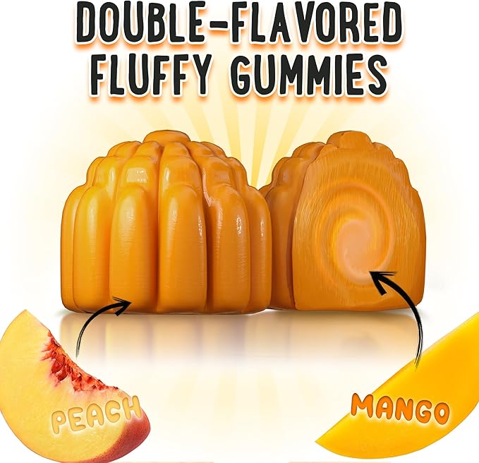 OH MY CHEWY Height Growth Vitamin Gummies for Kids & Teens - Growing Up and Bones Support for Supplement with Calcium, Zinc, Vitamin D3, K2, Spirulina and Astragalus – Peach & Mango 60 CT