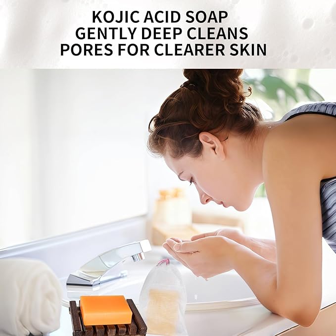 Kojic Acid Soap for Dark Spot Remover Bars with Turmeric, Vitamin C, Retinol, Collagen with Hyaluronic Acid, Vitamin E, Shea Butter, Castile Olive Oil - 3.52 OZ x 2 Bars with Soap Holder & Bag