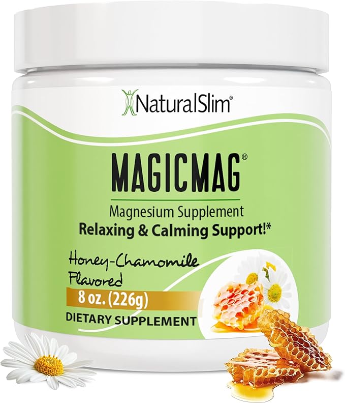 NaturalSlim MagicMag Magnesium Citrate Powder Drink for Relaxation, Stress, Constipation, Better Rest & Digestive Health, Magnesium Supplement for Women and Men, Honey Chamomile 8oz