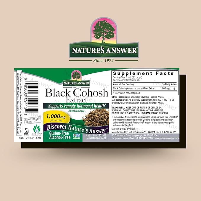 Nature's Answer Alcohol-Free 1 Fluid Ounce Black Cohosh Extract | Supports Female Balance | Gluten-Free | Non-GMO | Made in The USA | Cruelty-Free