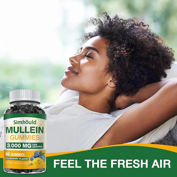 Simhould 2 Pack Sugar Free 3000MG Mullein Gummies - Lung Cleanse, Mullein Leaf Extract Supplement for Respiratory, Organic Mullein Drops with Quercetin & Bromelain for Lung, Digestive Health & Immune