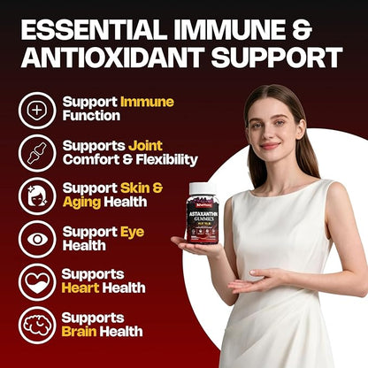 Astaxanthin Gummies, 12mg Per Gummy 24mg Max, Astaxanthin Supplements with Vitamin A/C/D/E, Resveratrol, 14-IN-1 Antioxidants Blend for Women Men, Skin, Eyes, Immune Support, Sugar Free, Vegan, 60 Ct