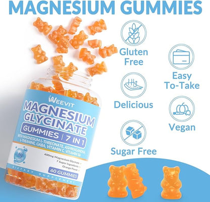 Magnesium Glycinate Gummies, Magnesium Glycinate with L-Threonate, Ashwagandha, L-Theanine, Magnesium Supplements for Women & Men