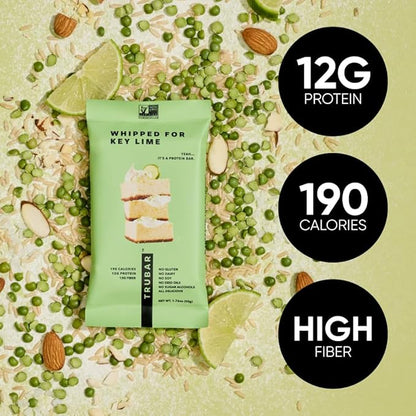 TRUBAR Vegan Protein Bar, Whipped for Key Lime, Gluten Free, Plant Based, High Fiber, Dairy Free, Low Fat, Non GMO, No Sugar Alcohols, 12G Lean Protein, 13G Fiber, Healthy Snack Bars, 12 CT