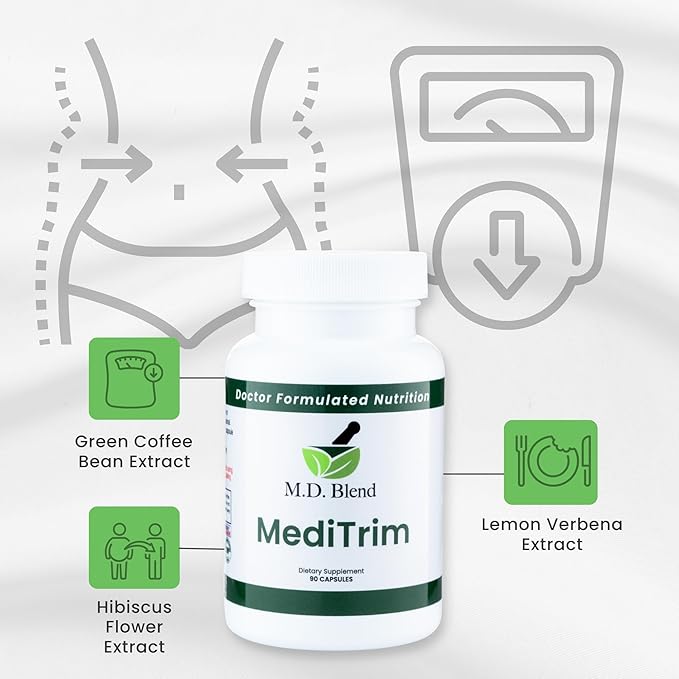 MediTrim Energy Supplements, Metabolism Booster, Supports Vitality, Satiety & Physique Goals, Smooth System Balance Green Coffee Bean, Apple Cider Vinegar, Hibiscus 180 Capsules (Pack of 2)