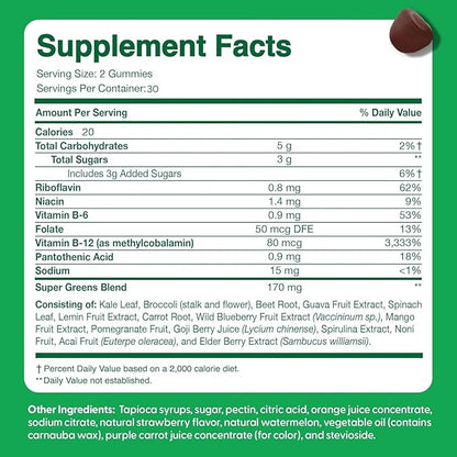 Feel Great Super Green Gummies for Kids (2 Pack) | Fruit and Vegetable Gummies | Vegan Veggie Gummy Multivitamin for Kids | Veggie Fiber Supplement | 60 Count