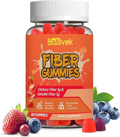 Fiber Gummies for Women and Men – Dietary Fiber, Gut Health Support, Vegan, Non-GMO, Non-Gluten, Mixed Berry & Strawberry Flavors, 60 Count