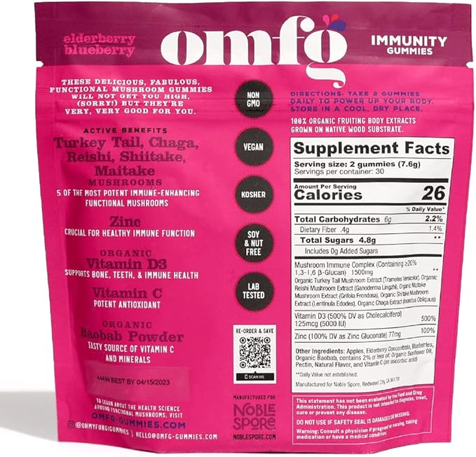 Mushroom Supplement Gummies for Immunity – Reishi, Turkey Tail, Chaga, Zinc, D3 – Vegan Gummy for Healthy Immune Support - Elderberry Blueberry Flavor (60 Count)