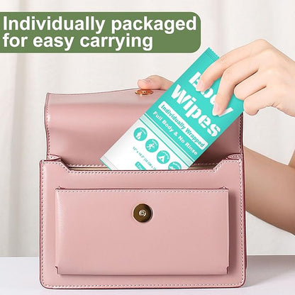 Individually Wrapped Body Wipes Bulk Bath Wipe, Women Men Large Adult Disposable Body Shower Wipes No Rinse-Free Bathing Cloths Wipe for Outdoors After Gym Camping Travel (50, Blue, 12 x 10.3 in)