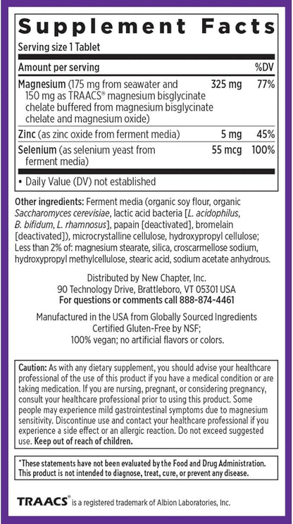 New Chapter Magnesium-Selenium-Zinc Supplement, 325 mg Magnesium in One-Daily Tablet for Active Bodies, Bounce Back After Exercise with Muscle Support Minerals + Hydrating Electrolytes, 30 Count
