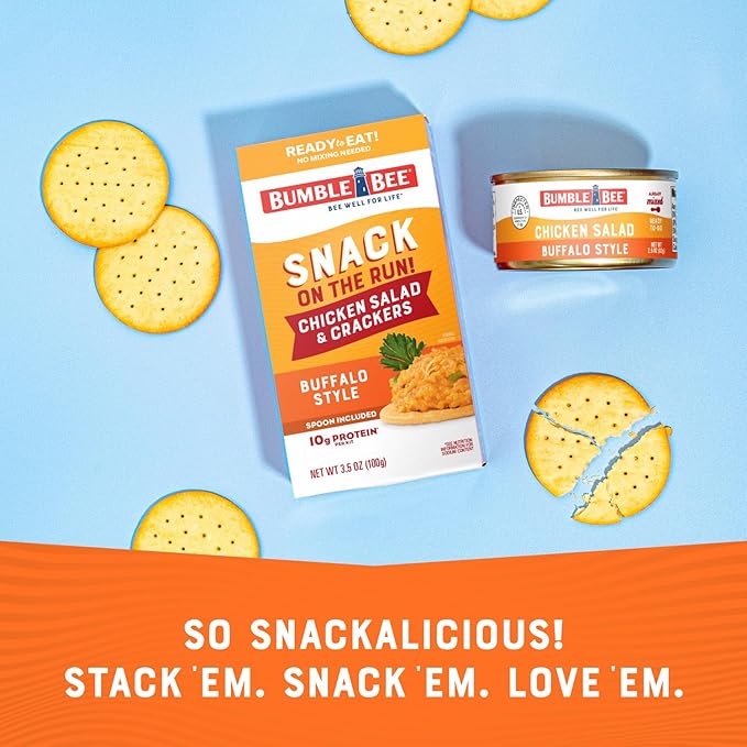 Bumble Bee Snack On The Run Buffalo Chicken Salad with Crackers Kit, 3.5 oz - Ready to Eat, Spoon Included - Shelf Stable & Convenient Protein Snack (Pack of 4)