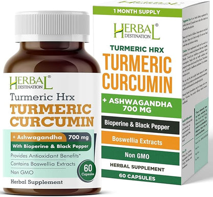 Turmeric Supplement Hrx- Immune Supplement, Metabolism Booster Joint Support Supplement with Turmeric Curcumin, Boswellia, Curcuma & Black Pepper Extract - 60 Capsules