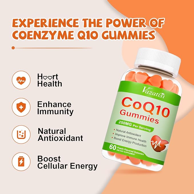 High Absorption CoQ10 Gummies 250 mg, Plus Omega-3, Magnesium, Vitamin B12 for Cellular Energy, Brain & Antioxidant, 5X Better Absorption Coenzyme Q10 Supplement - 60 Cts