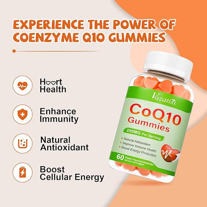 High Absorption CoQ10 Gummies 250 mg, Plus Omega-3, Magnesium, Vitamin B12 for Cellular Energy, Brain & Antioxidant, 5X Better Absorption Coenzyme Q10 Supplement - 60 Cts