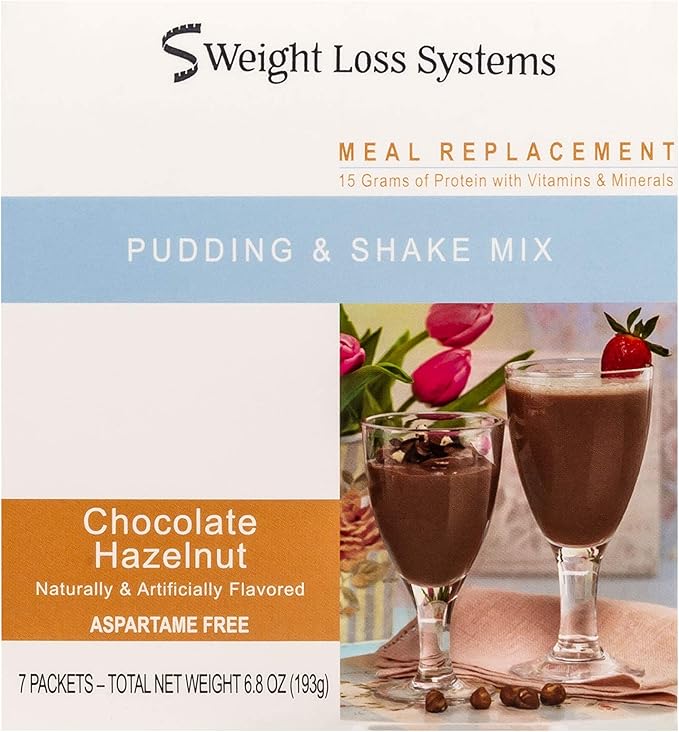Pudding and Shake Aspartame Free - Chocolate Hazelnut (7/Box) - High Protein - Low Calorie - Low Fat - Low Carb