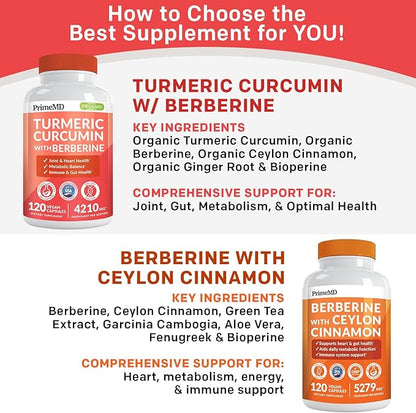 5-in-1 Organic Turmeric Curcumin Supplement (4210mg) with Berberine, Ceylon Cinnamon Bioperine and Ginger Supplements for Joint, Heart, Gut, & Metabolic Support (60 Servings) (Pack of 3)