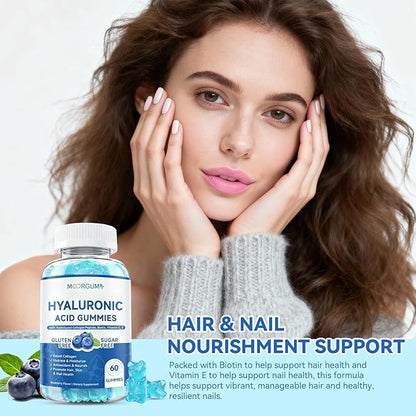 1000mg Hyaluronic Acid & Collagen Peptide Supplements with Biotin, Vitamins C & E - Hair Skin Nails Health Support for Men & Women, Blueberry Flavor, Gluten-Free 120 Gummies