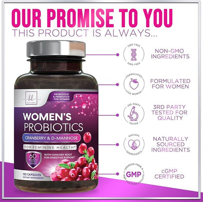 Probiotics for Women - Prebiotic and Probiotic Blend 60 Billion CFU Per Serving - 16 Strain Women's Probiotic for pH Balance & Vaginal Support - Digestive & Immune Support, Bottled USA - 120 Capsules