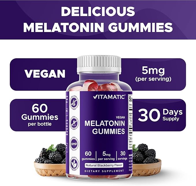 Vitamatic Melatonin Gummies for Kids & Adults - (2.5 mg 5 mg & 10 mg Doses) - 60 Vegan Gummies