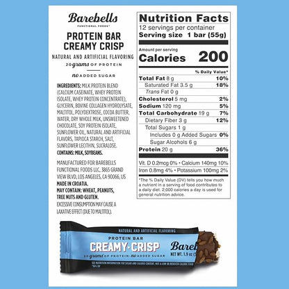 Barebells Protein Bars Creamy Crisp - 12 Count, 20g High Protein Treats - Chocolate Nutrition Bar with 1g Total Sugars - On-The-Go Breakfast or Post-Workout Snack