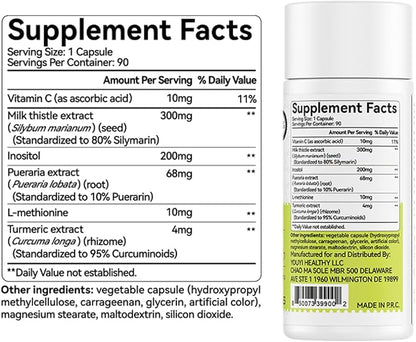 OxyEnergy Silymarin Milk Thistle 300mg Extract with Vitamin C, Inositol & Pueraria, Liver Detox & Repair Support, Antioxidant Support, 90 Vegetarian Capsules