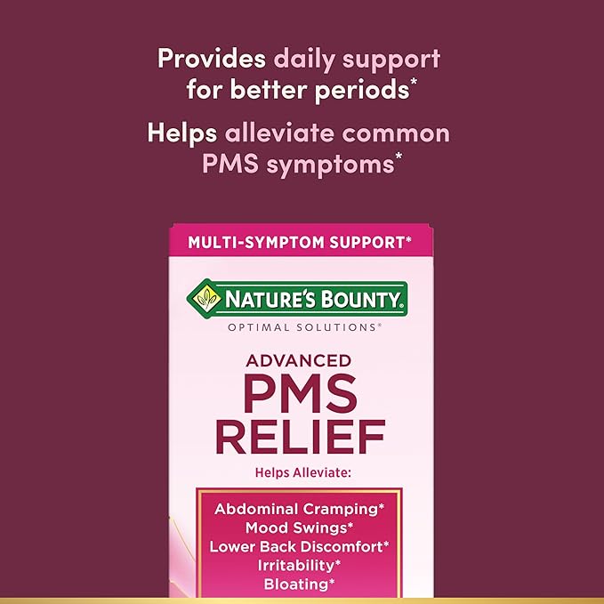 Nature's Bounty Optimal Solutions Advanced PMS Relief for Menstrual Cycle Support, PMS Support Supplement for Women, Bloating Relief – Chasteberry, Hormone-Free, 60 Vegetarian Capsules (Pack of 2)