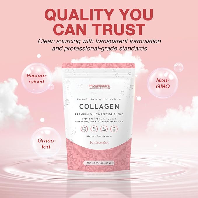 Multi-Type Collagen Powder (Watermelon) – Types I, II, III, V & X for Skin, Hair, Nail & Joint Support – Multi Collagen Supplement With Biotin, Vitamin C & Hyaluronic Acid – Grass-Fed, Non-GMO