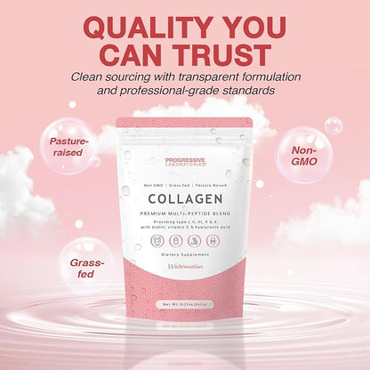 Multi-Type Collagen Powder (Watermelon) – Types I, II, III, V & X for Skin, Hair, Nail & Joint Support – Multi Collagen Supplement With Biotin, Vitamin C & Hyaluronic Acid – Grass-Fed, Non-GMO