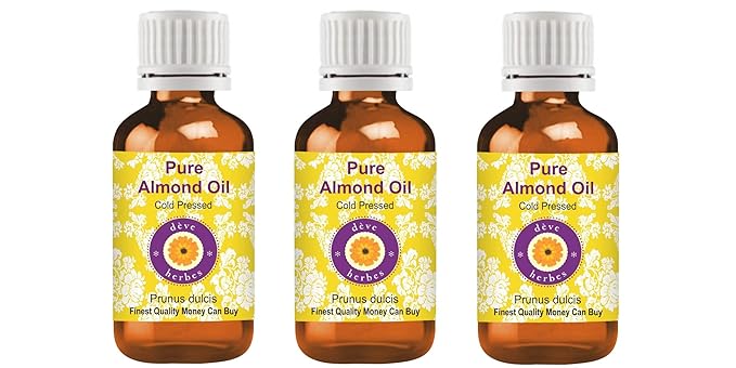 dève herbes Pure Almond Oil (Prunus dulcis) Natural Therapeutic Grade Cold Pressed for Personal Care (Pack of Three) 100ml X 3 (10 oz)
